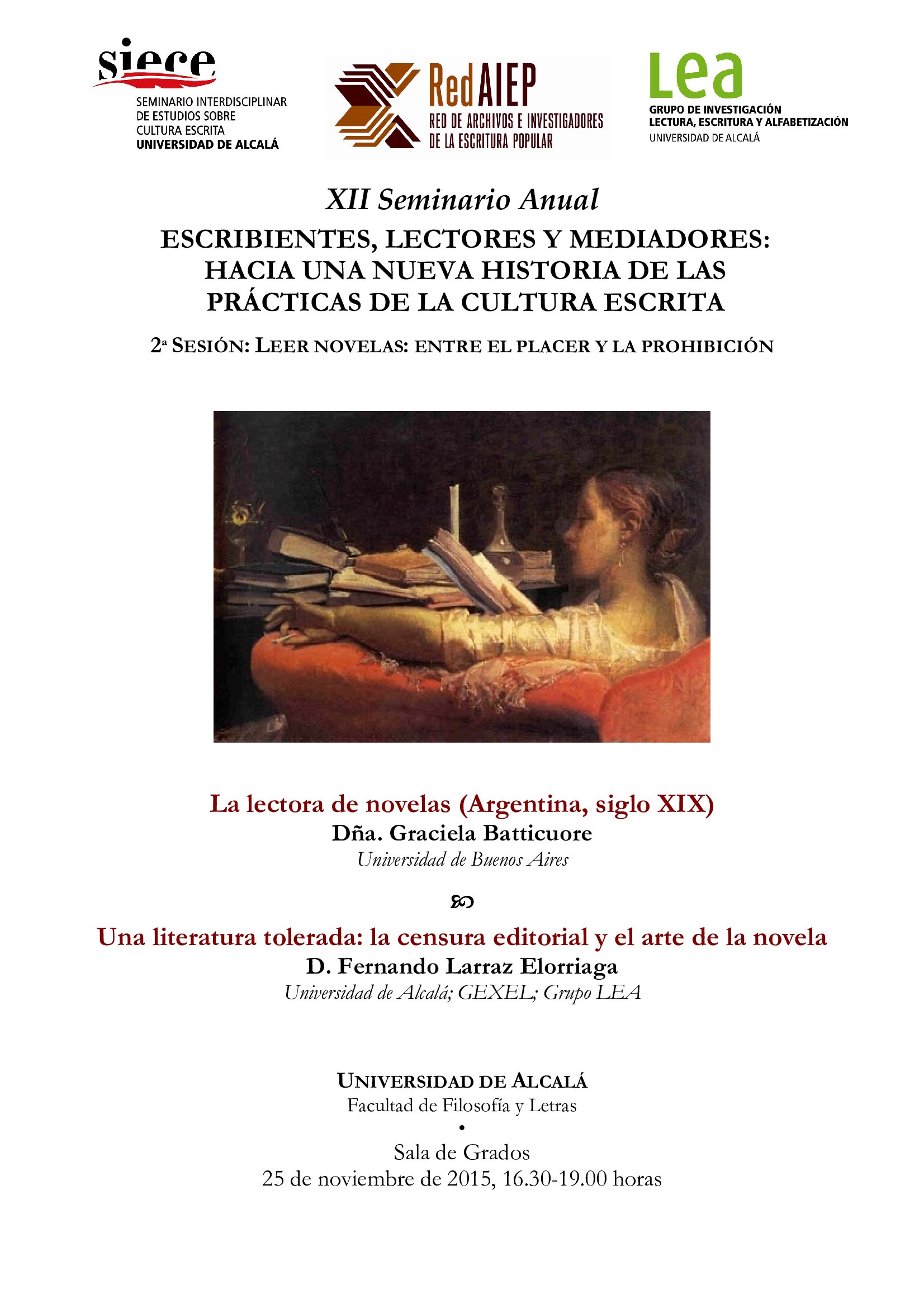2ª Sesión del XII SIECE: Leer novelas: entre el placer y la prohibición